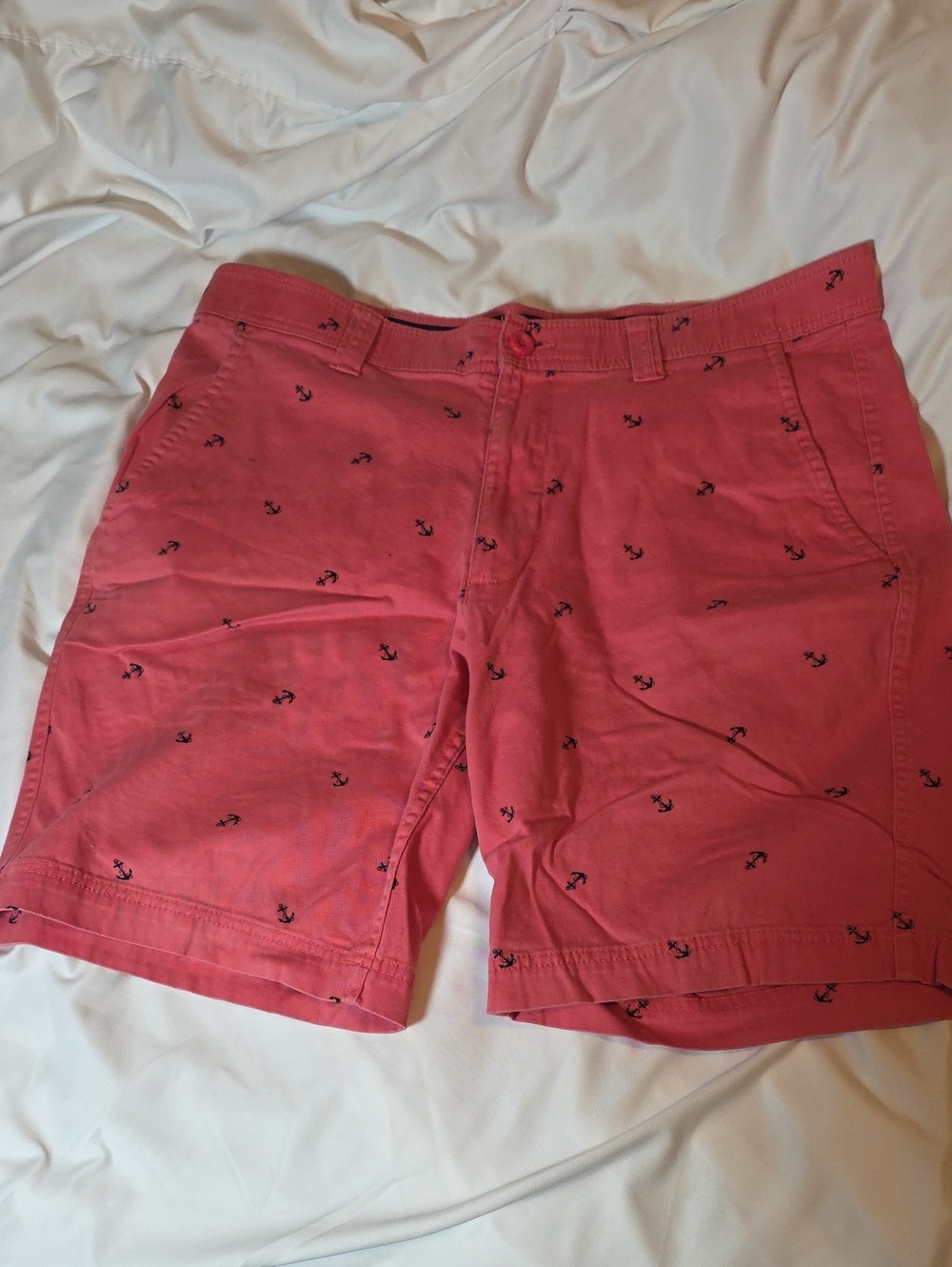 Coral Anchor Embroidered Cotton Shorts Mens Size 36